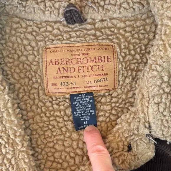 VTG 90s Abercrombie Fitch Corduroy Trucker Jacket Sherpa Lined Brown Men Medium - Picture 3 of 11